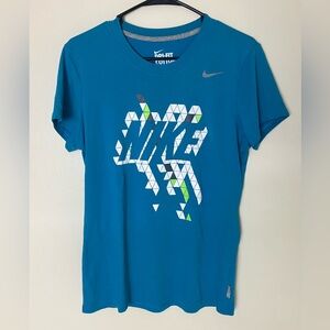 Nike Dri Fit Cotton Tee T Shirt Blue Geometric Graphic‎ Logo Men's Size L